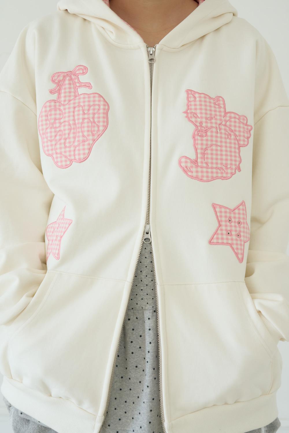 KIRING CHECK PATCH HOODIE _CREAM