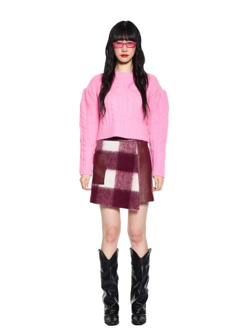 Checked Wool Contrast Mini Skirt