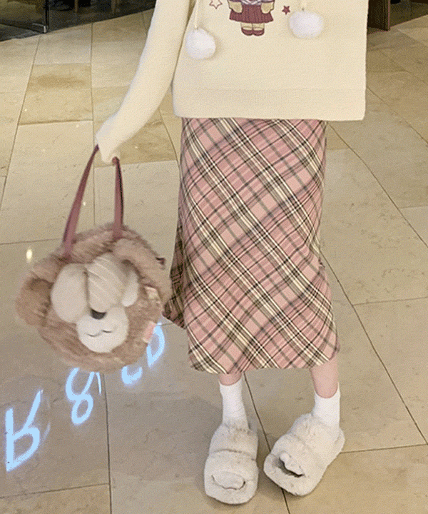 비스타 체크 슬릿 롱 스커트