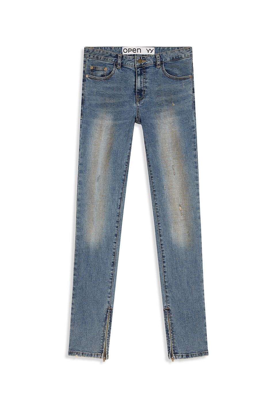 ZIP SLIT SKINNY JEANS, BLUE