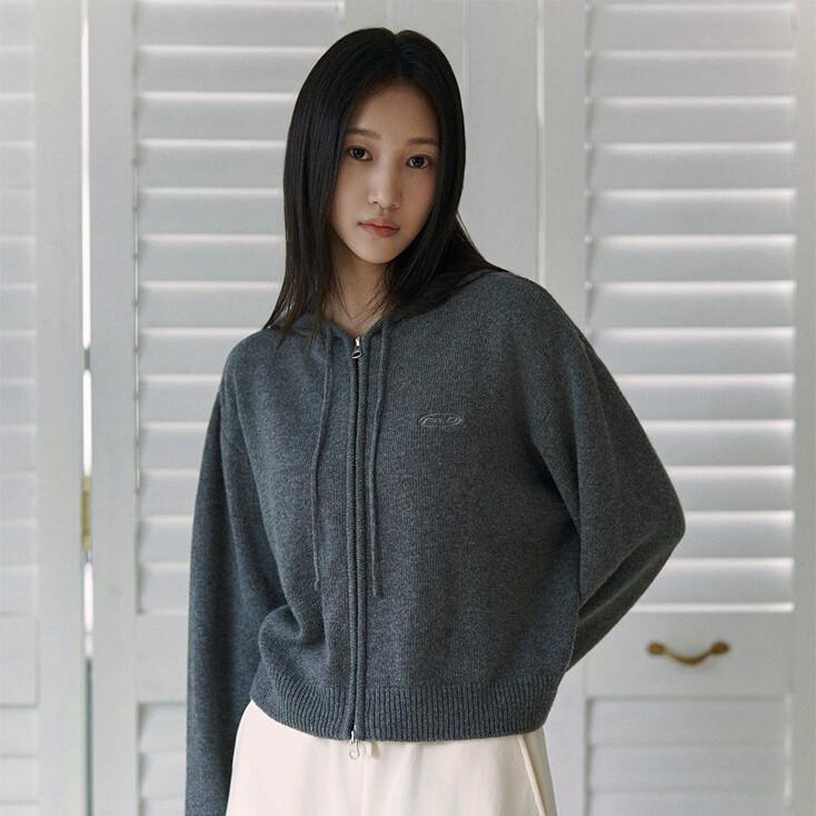 KNIT CROP HOODIE ZIP UP (CHACOAL)