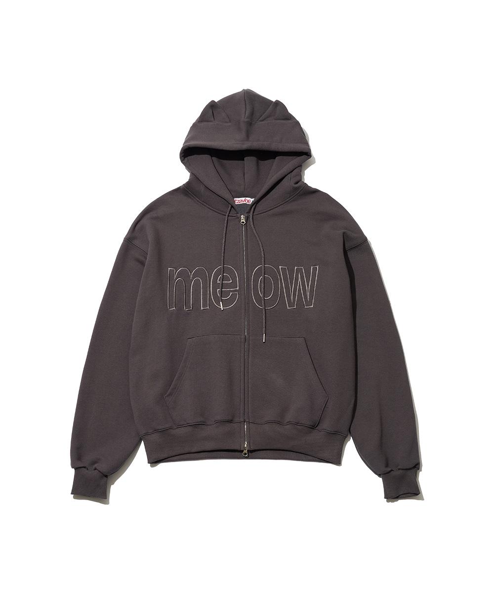 MEOW CAT EAR HOODIE ZIP UP - CHARCOAL