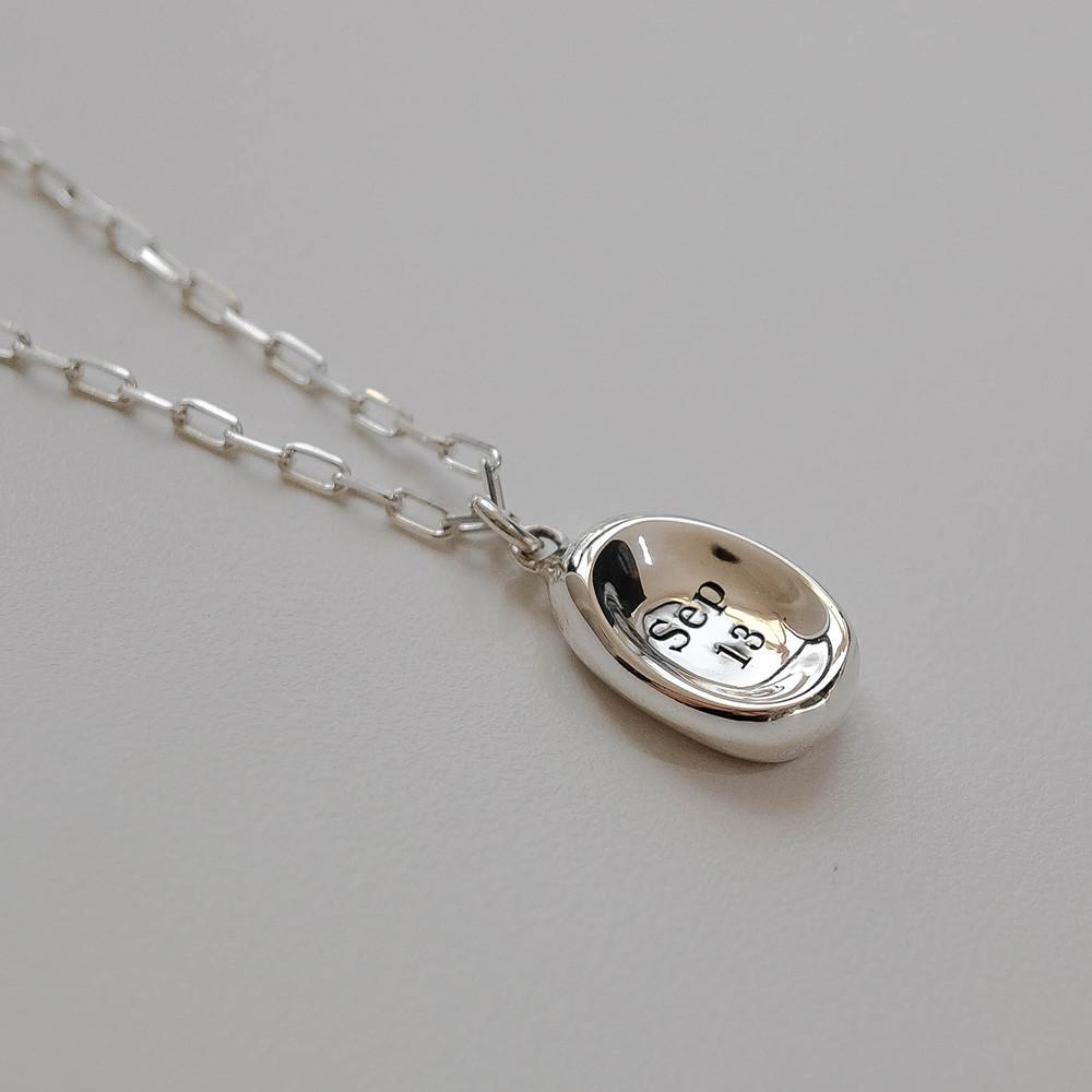 레트로핑거 라운드 오벌 각인목걸이 925실버 기념일목걸이