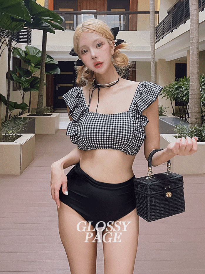 🖤하이퀄🖤 아린 체크 비키니 #하이웨스트 ##뱃살커버 #프릴