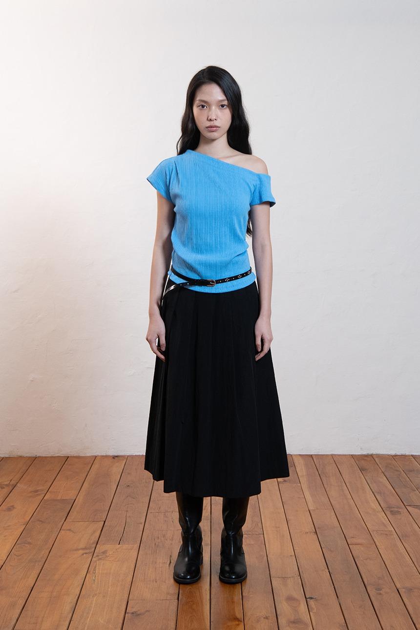 One shoulder unbalance T-shirt_Blue