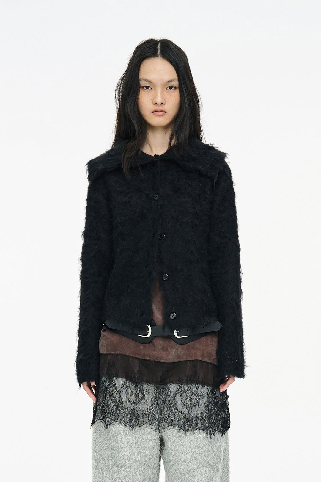 [STORE EXCLUSIVE] HAIRY COLLAR CARDIGAN _ BLACK