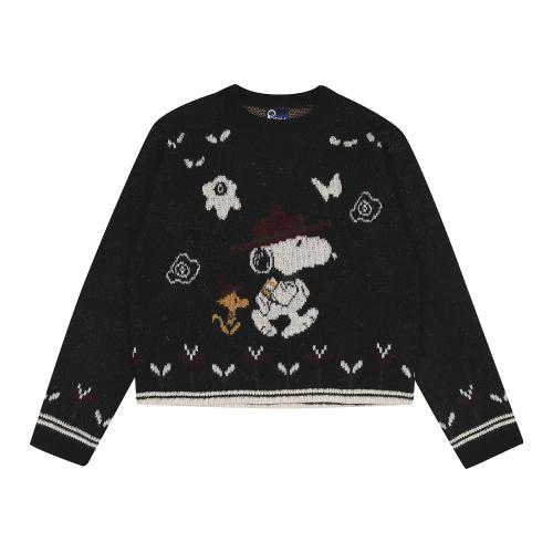 [P X PEANUTS] ADVENTURE SNOOPY PULLOVER KNIT BLACK_FQ3KM84U