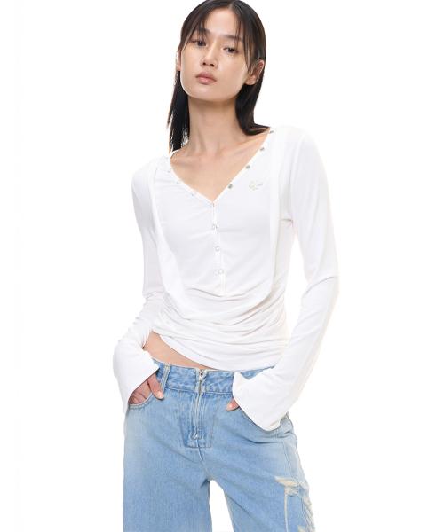 DRAPED HENLEY TOP (WHITE)