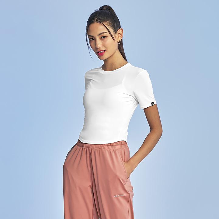 아이스페더 크롭 숏슬리브 백아이보리