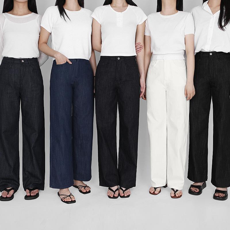 [얼리썸머🌊/세련무드/데일리룩][S-XXL/2기장]네플 생지 롱 와이드 데님팬츠 - 5 color