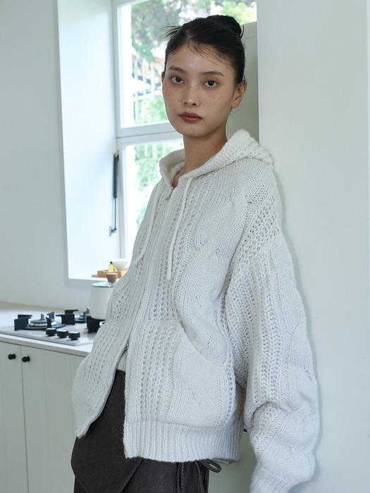 [14차 리오더] CABLE KNIT HOOD ZIP-UP-CREAM