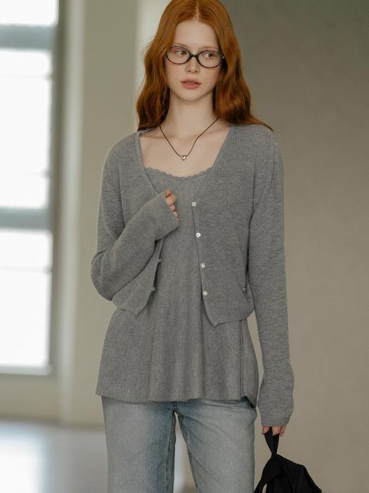 Romantic hachi knit sleeveless cardigan set_[2color]