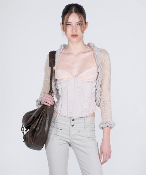 90s Glossy Corset Top Milk Tea