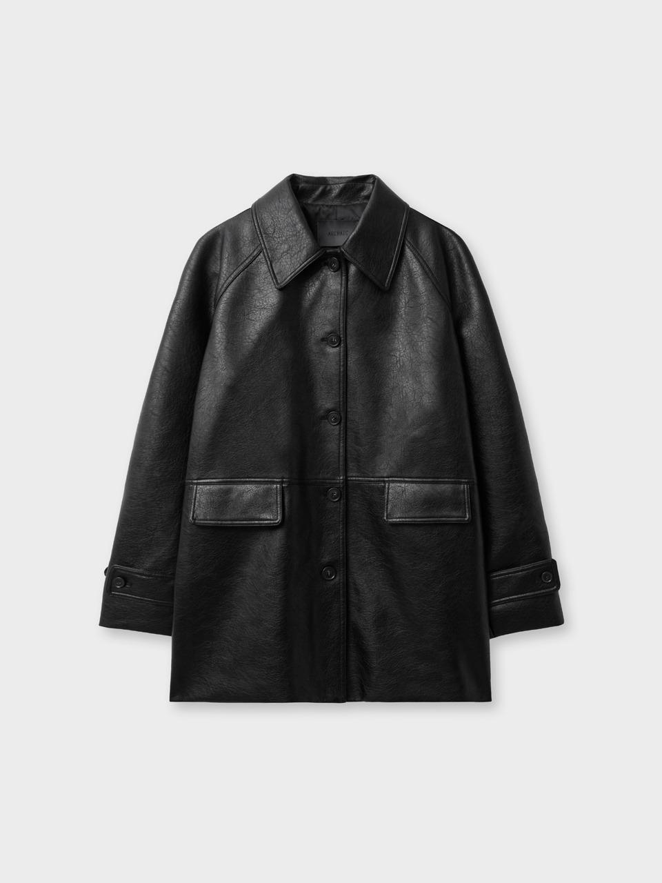 faux leather half coat_black