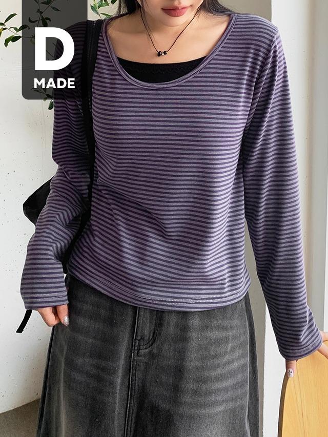 당당걸 [3천장돌파][MADE] 빅사이즈 55-99 쥬드 빈티지 스트라이프 유넥 레이어드 긴팔 티셔츠