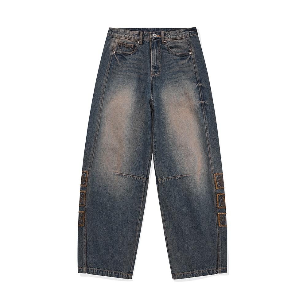 Vintage emblem denim pants / Muddy blue