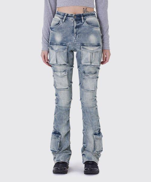 SIX CARGO POCKET STACK JEANS_LOWELL BLUE