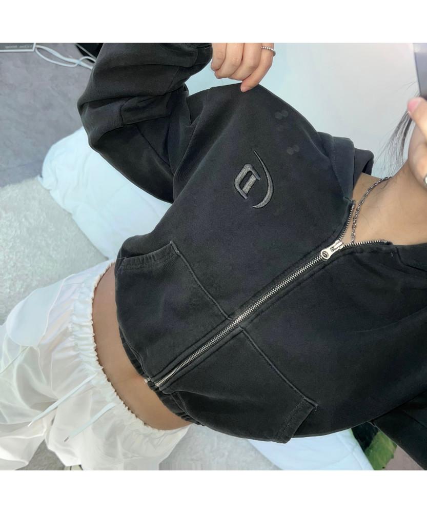 2033/SS Y2K 크롭피그먼트버니후드집업