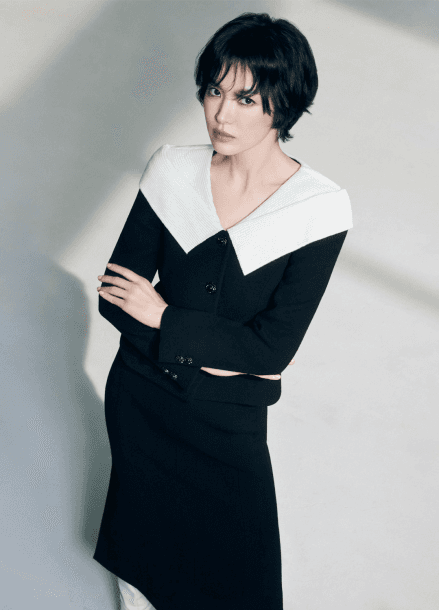 컬러블럭 카라 슬림 자켓