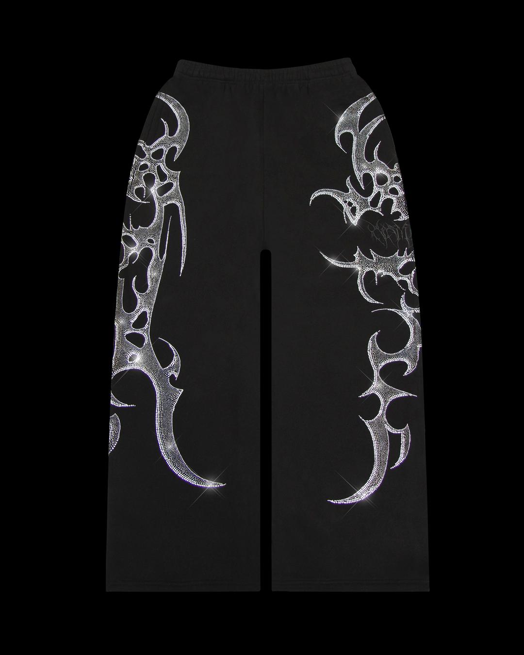 CRASH RHINESTONE OVERSIZED SWEATPANTS BLACK - XS
