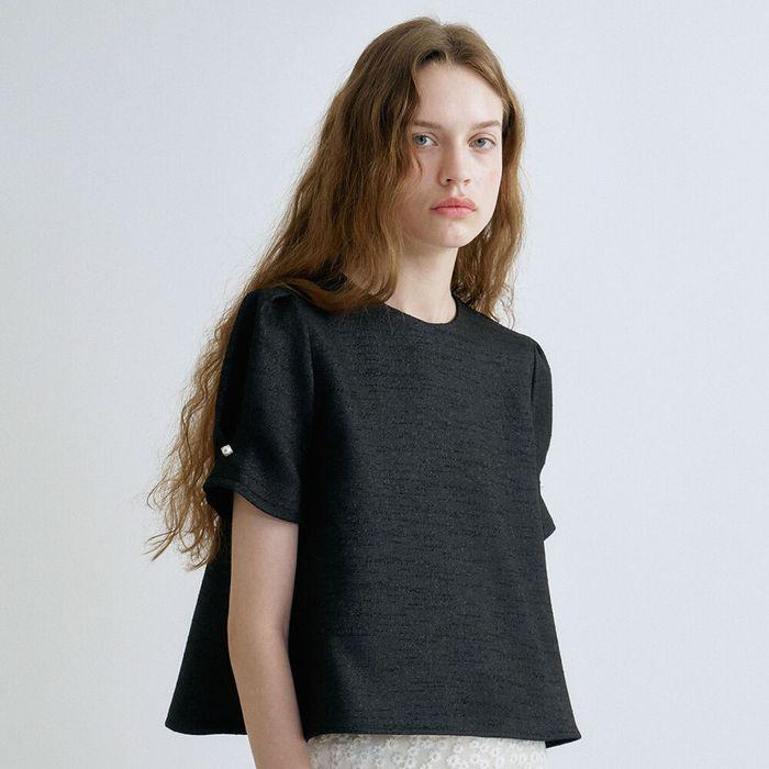 S Summer Button Tweed Blouse_Black
