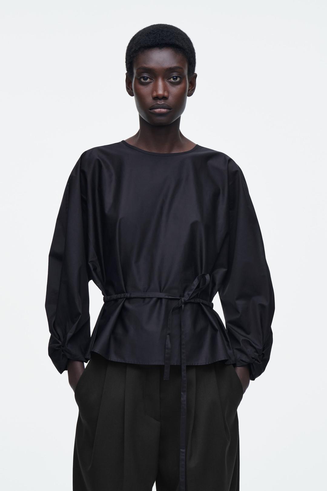 BLOUSE PÉPLUM À CORDON DE SERRAGE - BLEU MARINE | COS