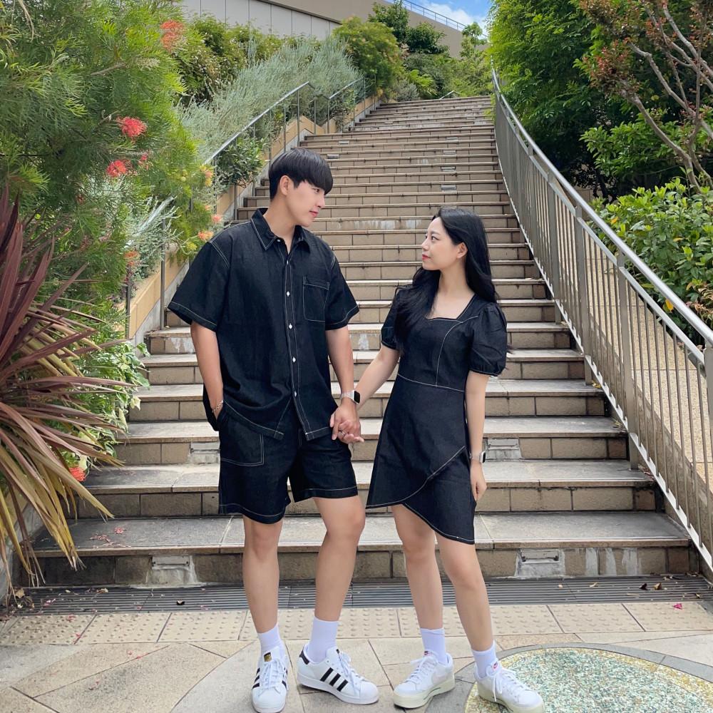 데님 랩 미니 원피스 여름 바캉스 데이트 신혼여행 커플 시밀러룩