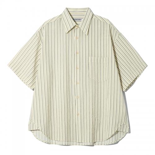 Seersucker Striped Half Shirt Light Yellow
