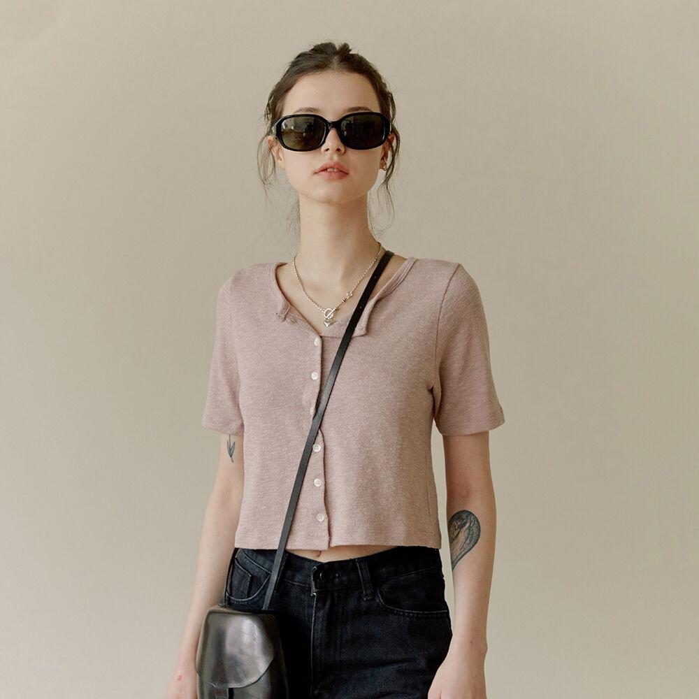 button neck crop tee (3colors)