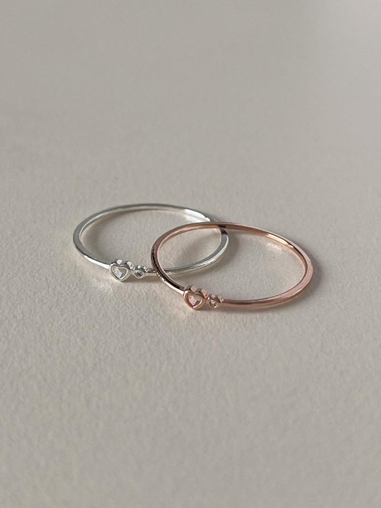 925실버 디유 미니하트 큐빅 데일리 실반지 (2color)