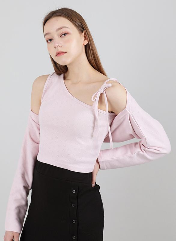 세트 리본 크롭 나시 볼레로 핑크