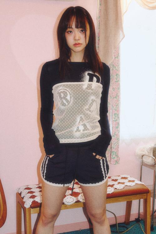 DOT SEE THROUGH BUSTIER LAYERED LONG SLEEVE NAVY