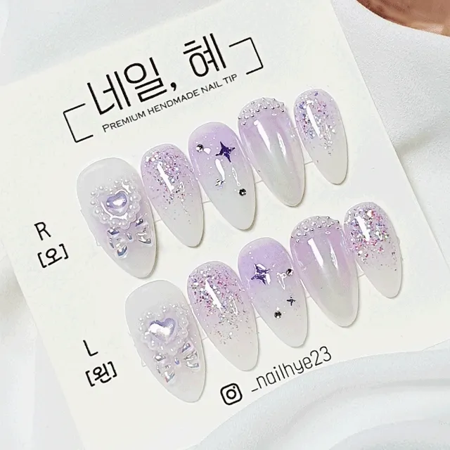 💖신상할인💖 트윙클퍼플네일｜공주네일｜수제네일팁｜스톤네일｜파우더네일｜예쁜네일