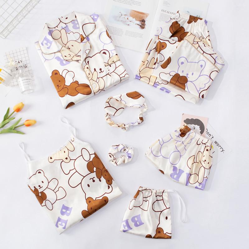 봄 여름 가을 잠옷 풀세트 잠옷바지 2개+잠옷상의 2개 안대 헤어밴드