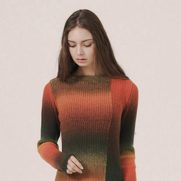 WOOL GRADATION KNIT TOP - ORANGE & GREEN
