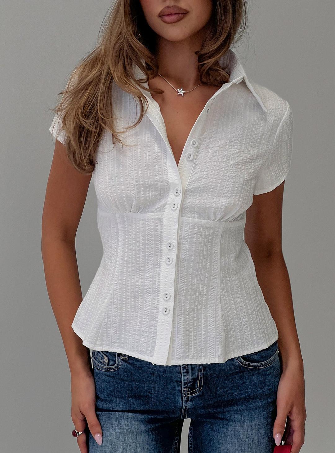 Cottesloe Blouse Top Textured White - US 0 / White