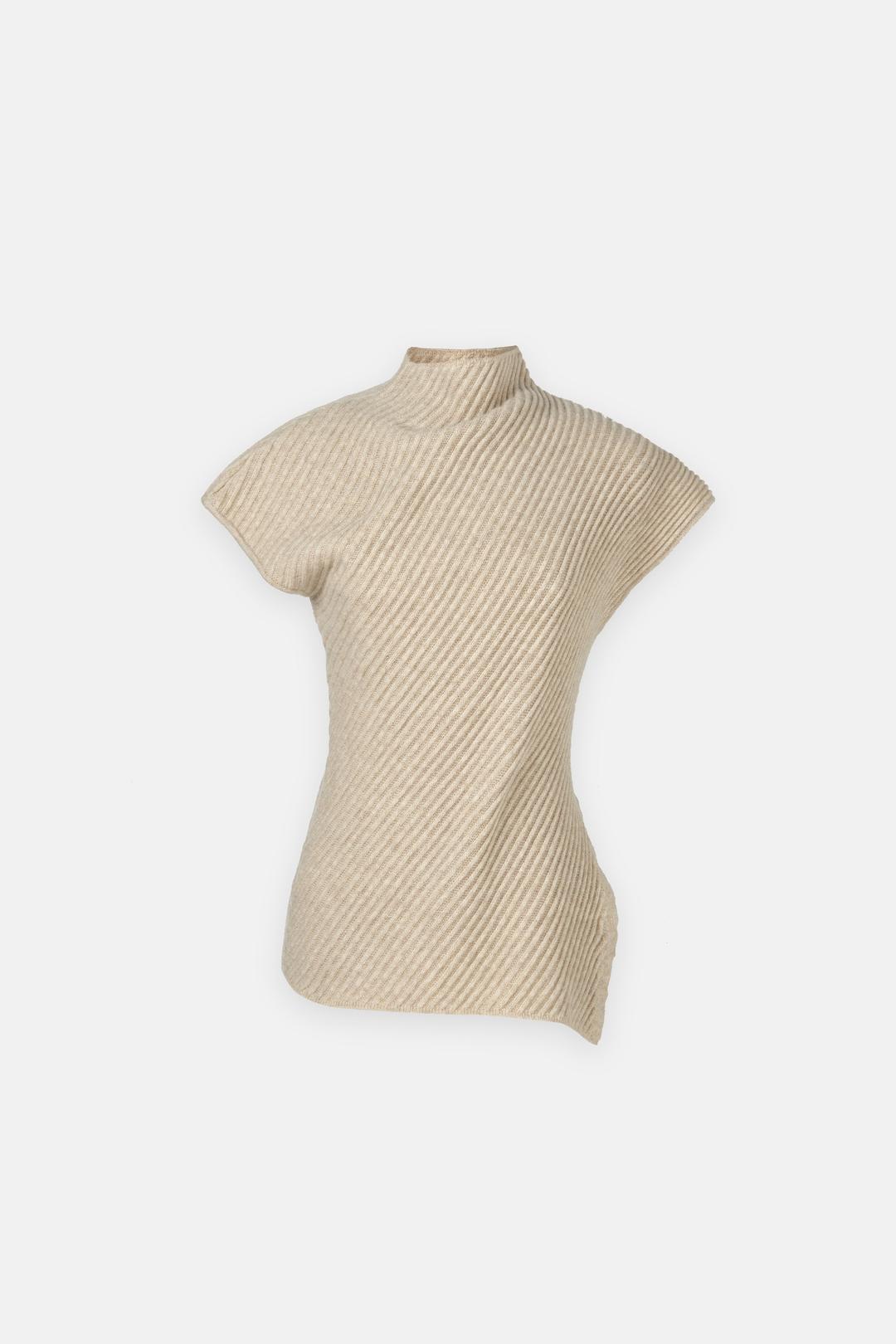 메리노울 드레이프 리브드 하프 니트 오트밀