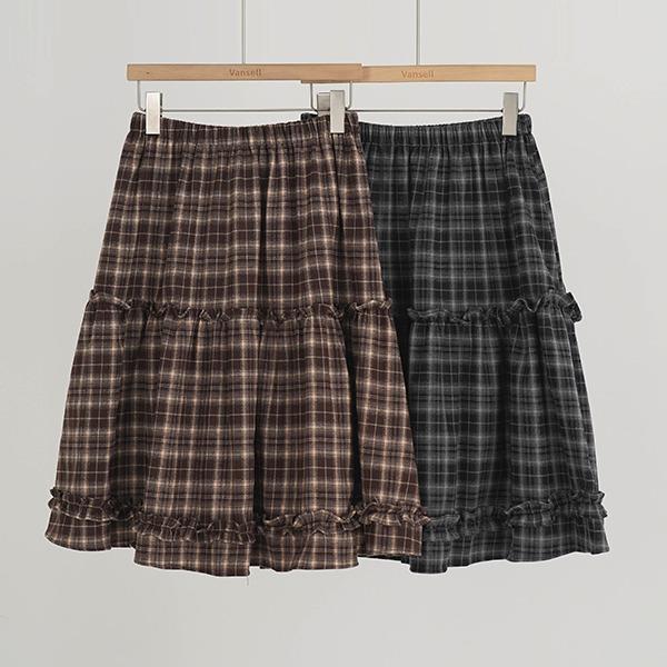 반셀 [44~88/2컬러] 타탄체크 모리걸 미디스커트 스커트 치마 체크스커트 체크치마 모리룩 무릎기장 밴딩스커트 밴딩치마