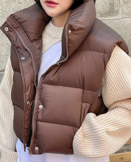카페모카 다운 핏 숏패딩조끼 겨울 크롭 패딩조끼