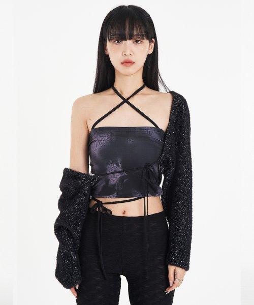 STRING TUBE TOP DUSTY FLOWER (GREY)