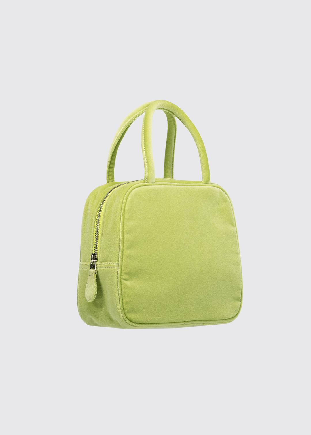 COTTON VELVET BROOCH HAND BAG - OLIVE