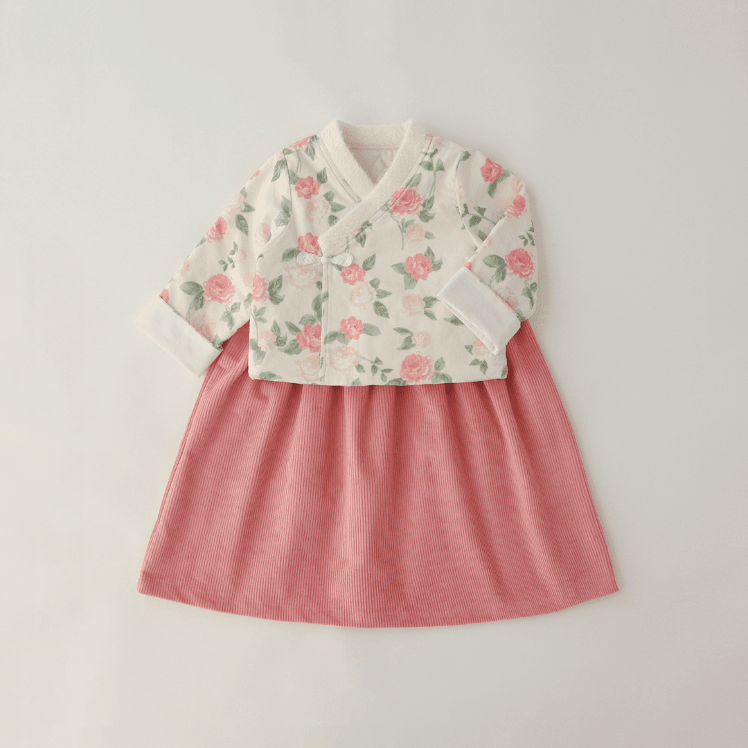 [발송예정12/27~][소보루한복] 눈꽃 플라워 저고리 + 핑크 원피스