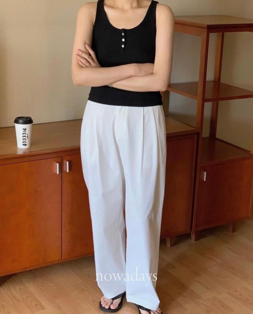 monique 모니크 코튼 투턱 팬츠 와이드 코튼 일자 바지 (3col)