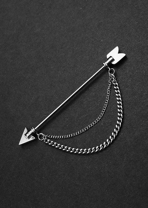 예쁜돌 써지컬스틸 화살표 포인트 두줄 체인 사선 바벨 피어싱 P-0183