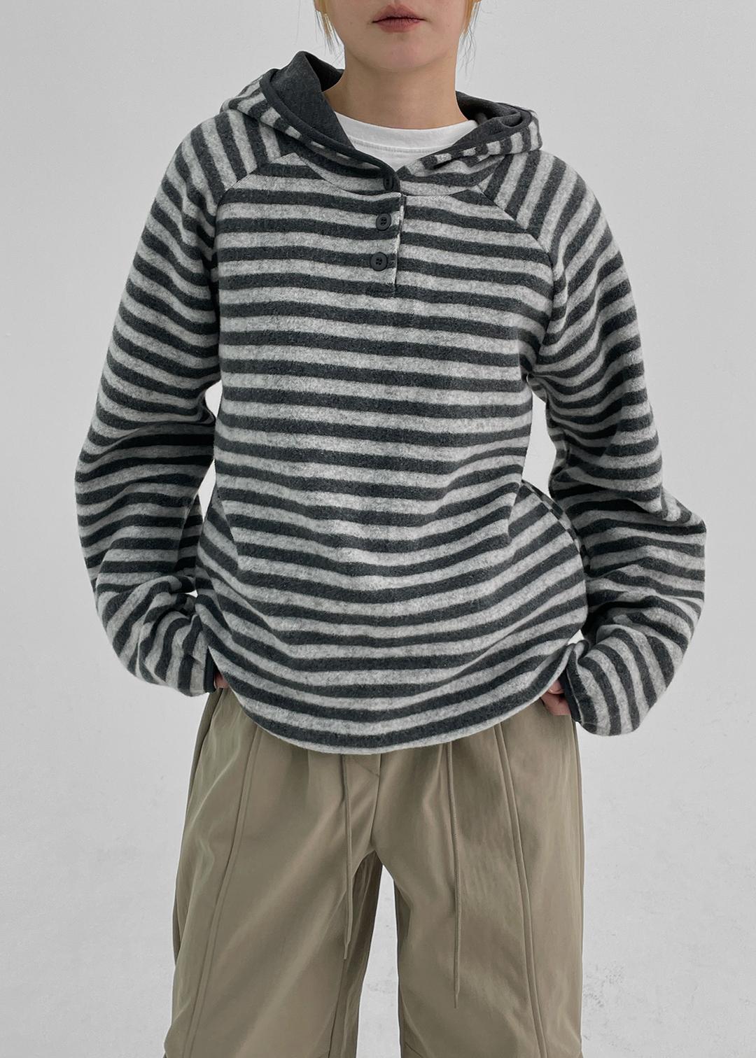 아일선 플리스 스트라이프 후드티