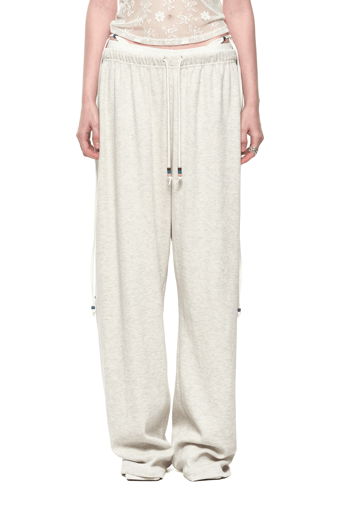 WOOD BEAD WAFFLE PANTS (IVORY)