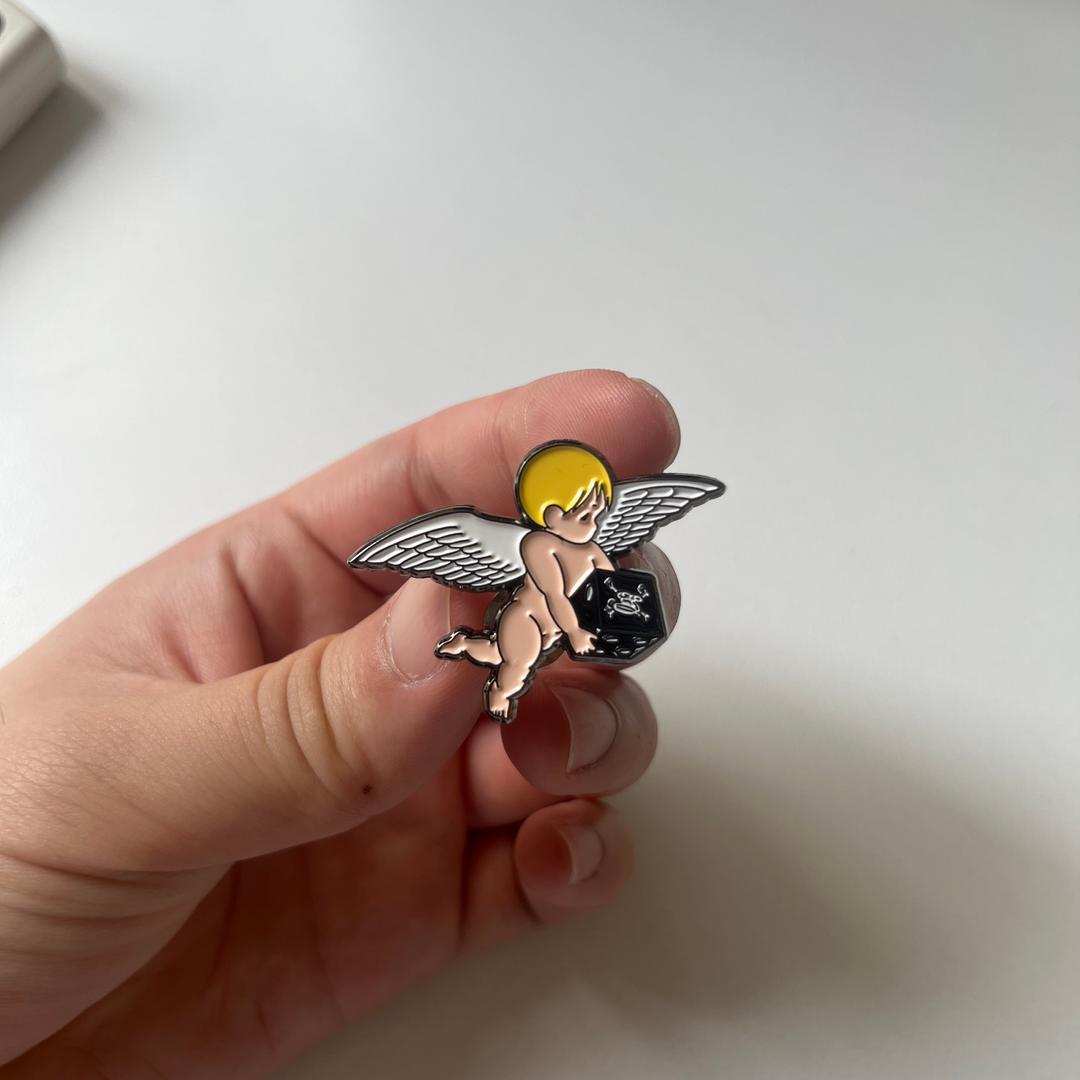 BLF angel dice pin badge