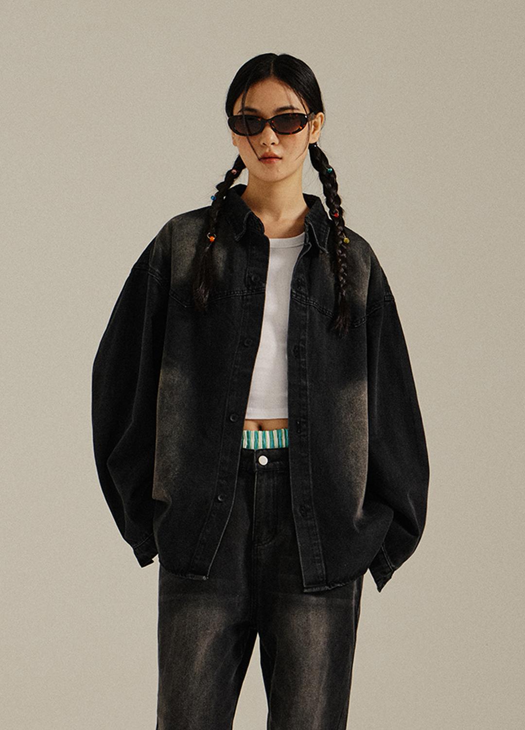 Vintage Washed Denim Over Shirt Black