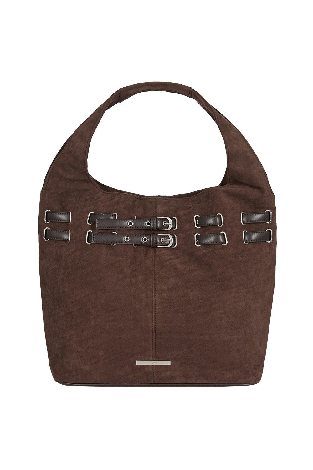 벨티드 스웨이드 숄더 백 브라운