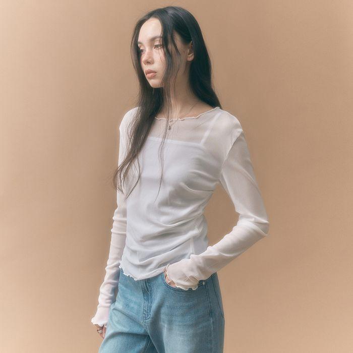 사이드 셔링 메쉬 롱슬리브 아이보리 MDTS061IVORY